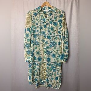 Rose & Olive Boho Beach Shirt Tunic Floral Button Up Sheer S